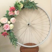 Bike wheel decorated with flowers