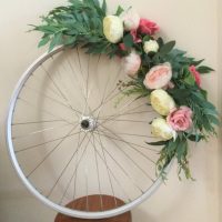 Bike wheel decorated with flowers